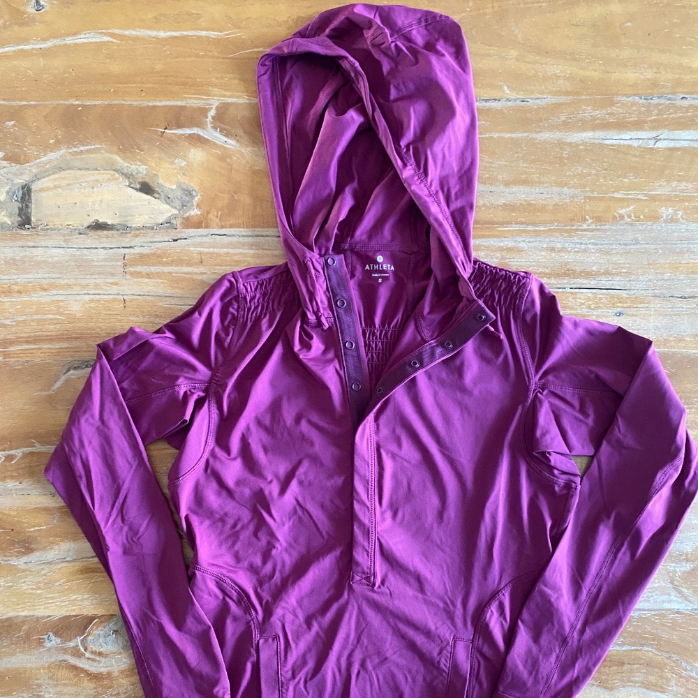 Athleta Hoodie Womens Small Purple Solana Pullover Long Sleeve Snap Front UPF50